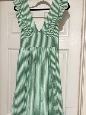 Skies Are Blue Green and White Striped Maxi Skirt Dress
